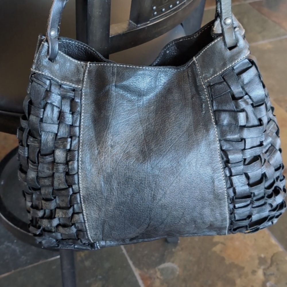 Black Basket Weave 🖤Leather Hobo Bag -Gidigio Italian Made - Picture 6 of 16